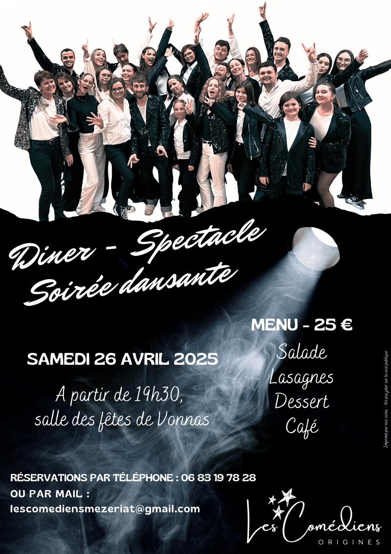 La troupe des Comédiens – Origines de Mézériat vous invite à leur dîner&nbsp;spectacle