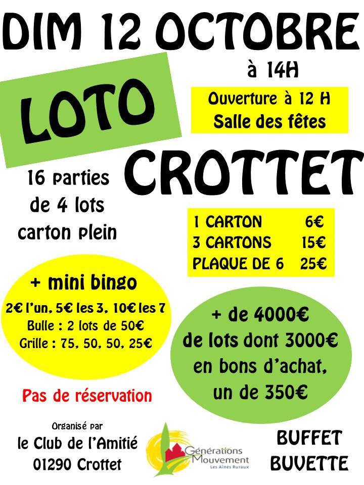 Loto à Crottet, ce dimanche 12 octobre&nbsp;2025