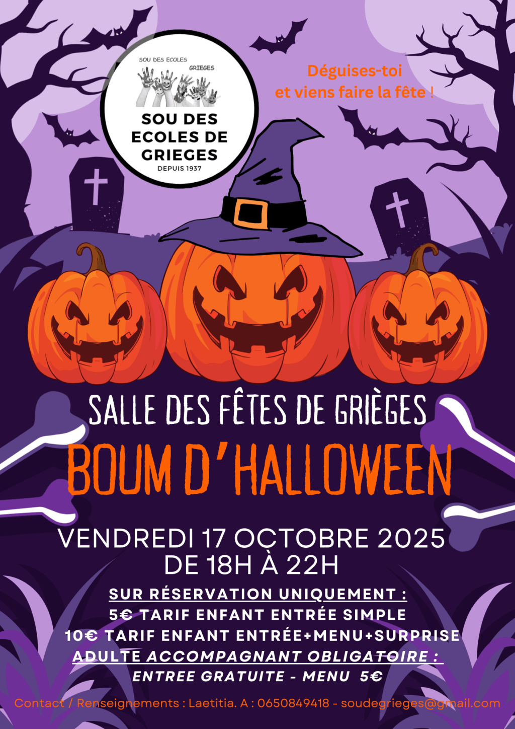 Vendredi 17 octobre 2025, boum d’Halloween à&nbsp;Grièges