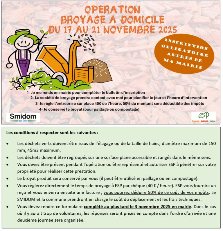 Broyage de végétaux du SMIDOM : pensez à réserver avant le 3&nbsp;novembre