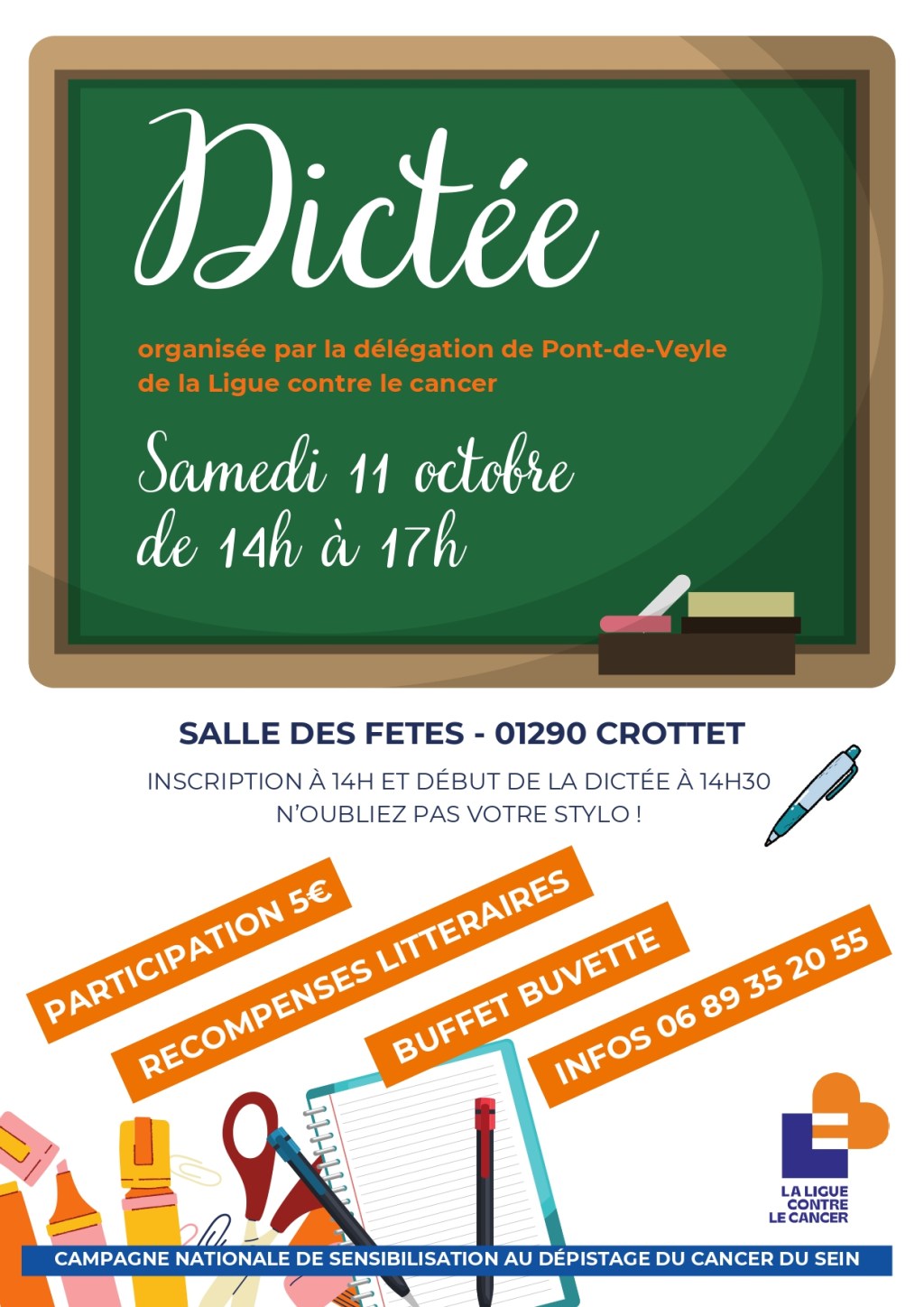 Dictée de la Ligue contre le Cancer à Crottet, samedi 11 octobre 2025 