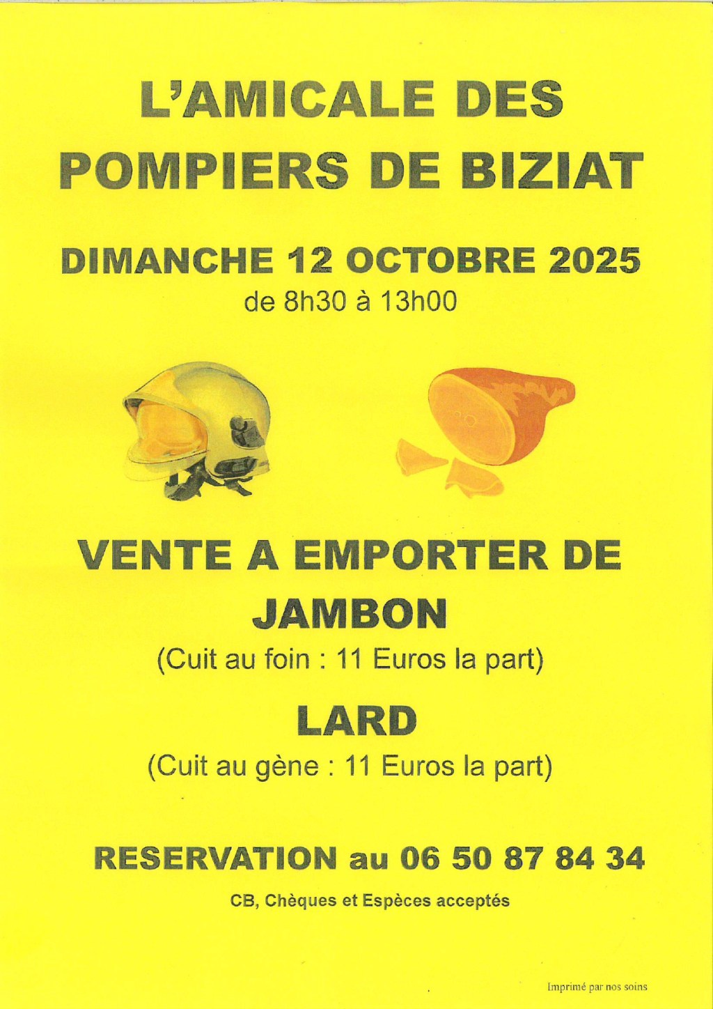 Biziat : vente de jambon des pompiers, ce dimanche 12 octobre&nbsp;2025