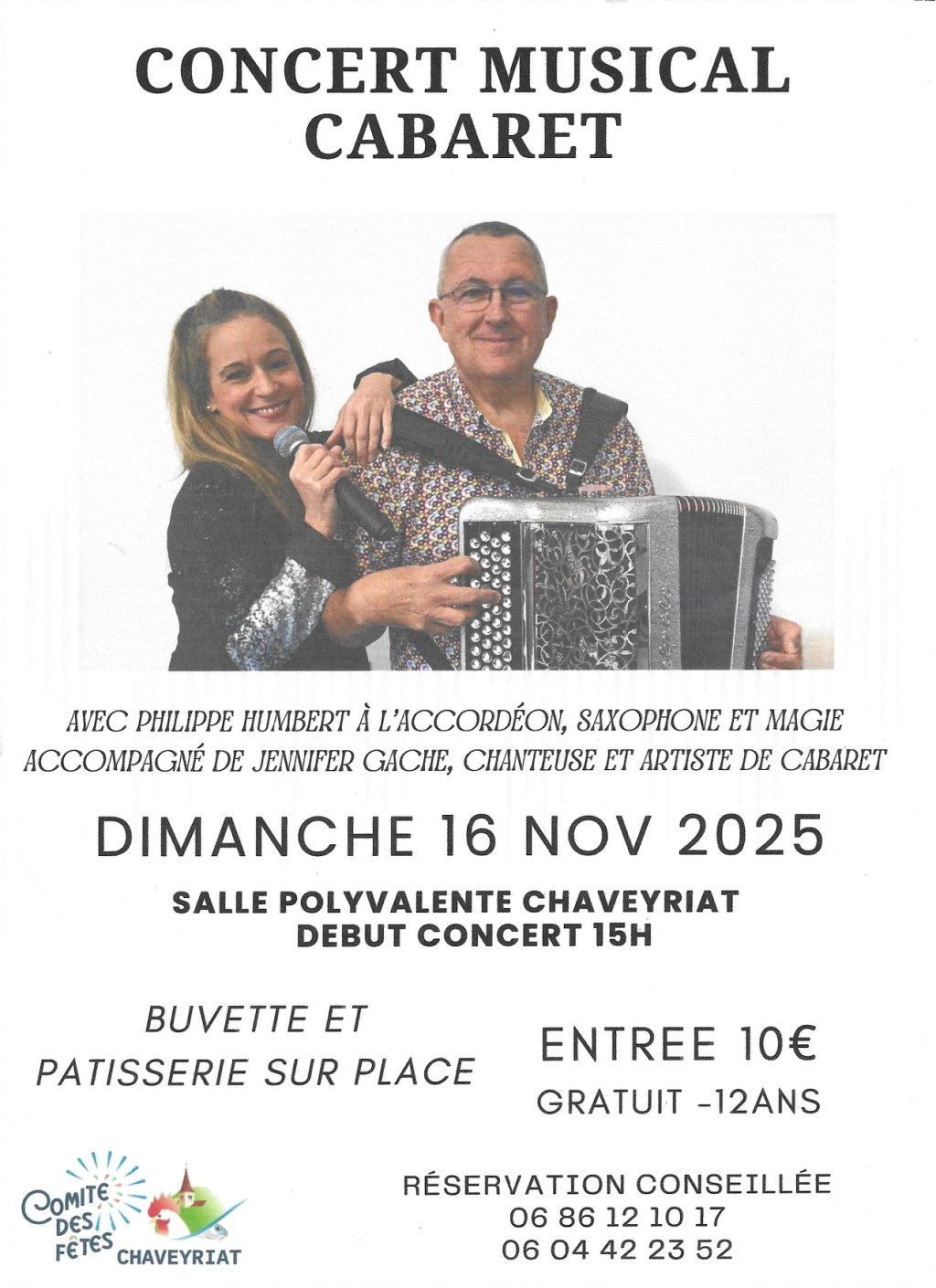 Un concert de musique de cabaret à Chaveyriat, le 16 novembre&nbsp;2025