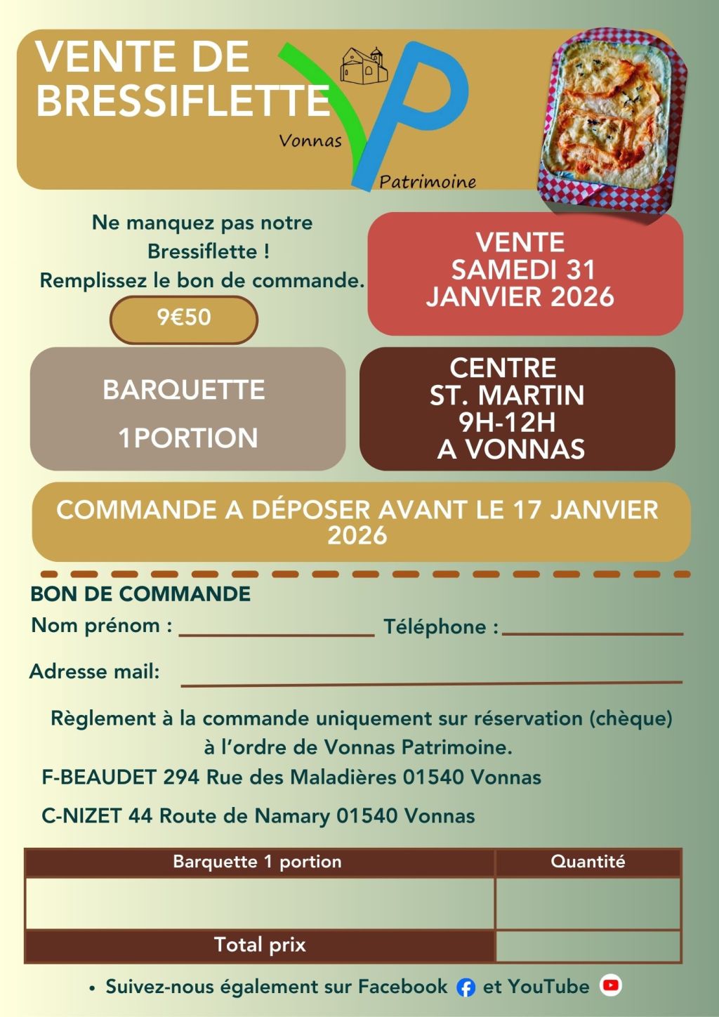 Vente de Bressiflette de l’Association Vonnas Patrimoine