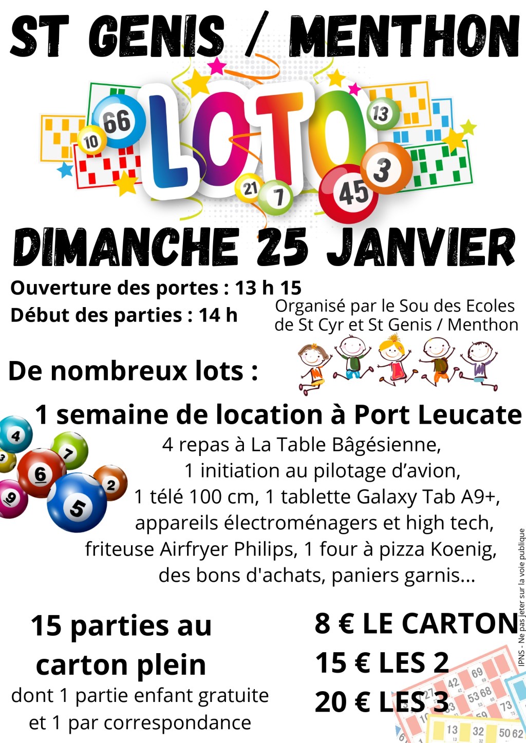 Remportez d’incroyables cadeaux au loto du Sou des écoles de Saint-Genis-sur-Menthon
